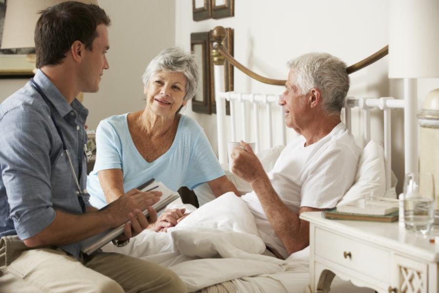 Comforting an Elderly Man and Wife